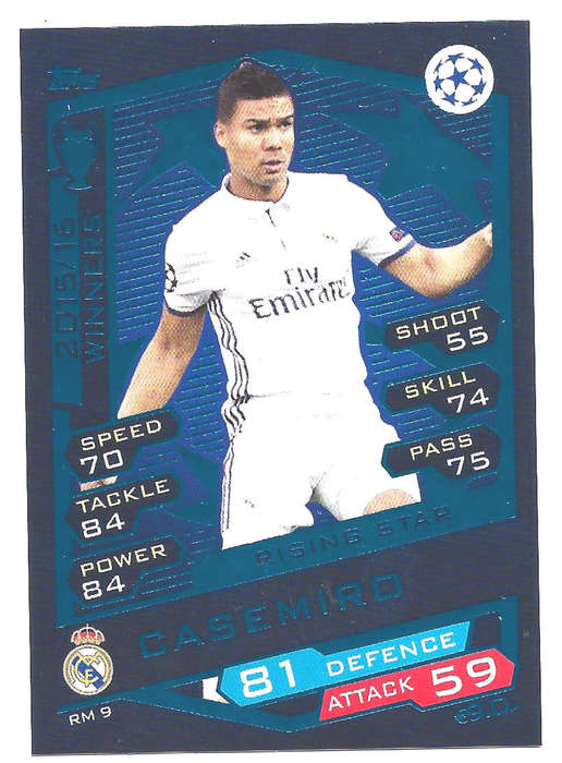 CASEMIRO - TOPPS `CHAMPIONS LEAGUE` 2016/17 -  `WINNERS 2015/16` FOIL TRADING CARD RM9