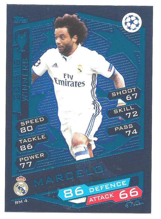 MARCELO - TOPPS `CHAMPIONS LEAGUE` 2016/17 -  `WINNERS 2015/16` FOIL TRADING CARD RM4