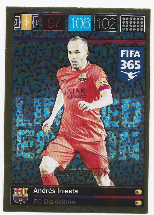 ANDRES INIESTA  - PANINI `FIFA 365` 2016 COLLECTION - `LIMITED EDITION` TRADING CARD