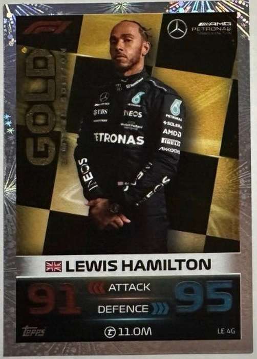 LEWIS HAMILTON - TOPPS `TURBO ATTAX F1` 2023 COLLECTION - GOLD FOIL LIMITED EDITION TRADING CARD