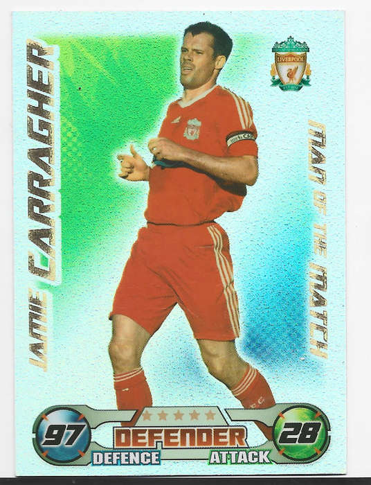 JAMIE CARAGHER - TOPPS `MATCH ATTAX` 2008/09 -  `MAN of the MATCH` TRADING CARD