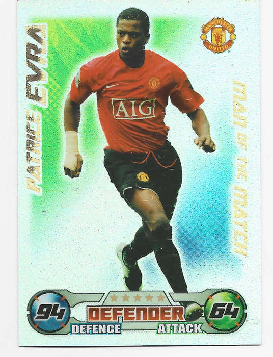 PATRICE EVRA - TOPPS`MATCH ATTAX` 2008/09 - FOIL `Man of the Match` TRADING CARD
