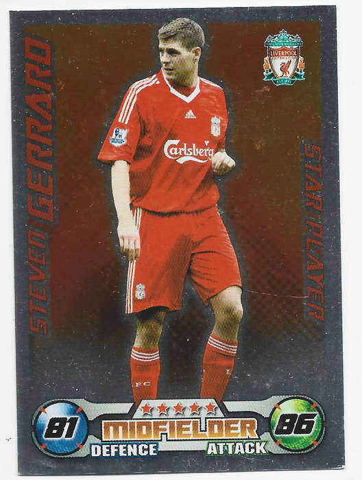 STEVEN GERARD - TOPPS `MATCH ATTAX EPL` 2008/09 -  FOIL `STAR PLAYER` TRADING CARD