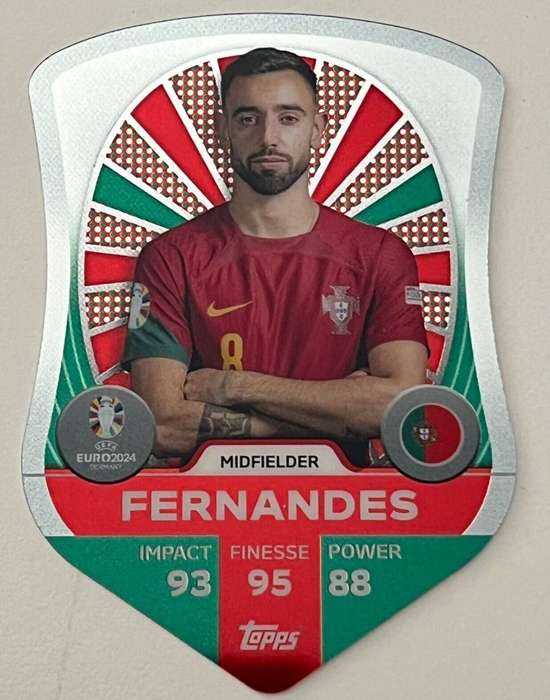BRUNO FERNANDES - Topps `UEFA EURO 2024` Collection - RARE LASERCUT `SHIELD` Trading Card