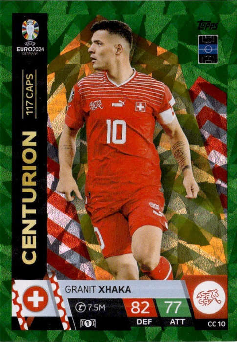 GRANIT XHAKA - Topps `UEFA EURO 2024` Collection -  EMERALD PARALLEL`CENTURION` Trading Card