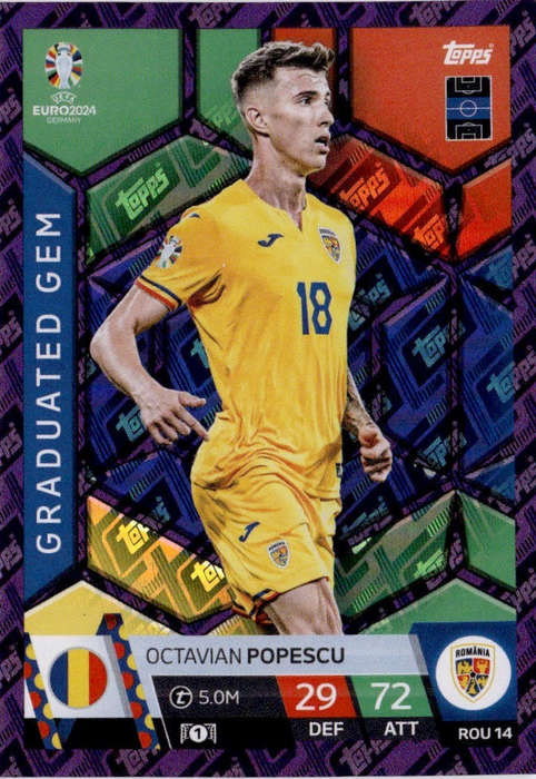 O. POPESCU - Topps `UEFA EURO 2024` Collection - PURPLE PARALLEL`GRADUATED GEM` Trading Card