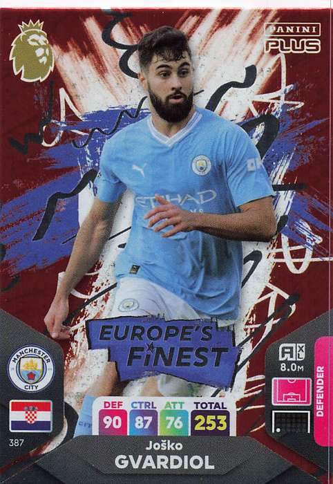 JOSKO GVARDIOL - PANINI E/Premier League PLUS 2024 -  FOIL `EUROPE`S FINEST` TRADING CARD 387