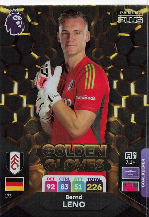 BERND LENO - PANINI E/Premier League PLUS 2024 - FOIL `GOLDEN GLOVES` TRADING CARD 175