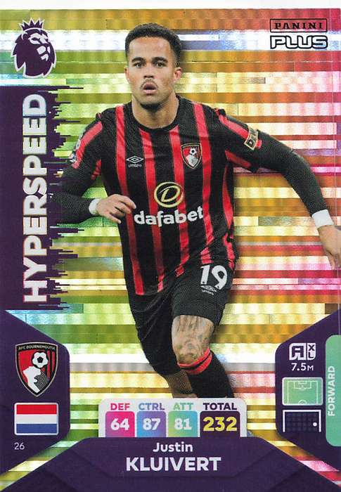 JUSTIN KLUIVERT - PANINI E/Premier League PLUS 2024 -FOIL `HYPERSPEED` TRADING CARD 26