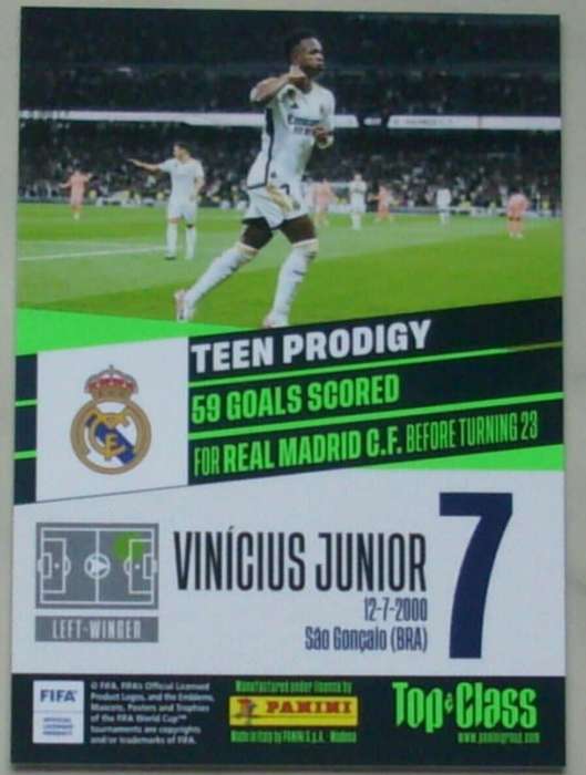 VINICIUS Jr - PANINI `TOP CLASS` 2024 - RARE PURPLE FOIL `UNBEATABLE` TRADING CARD 264