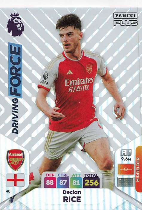 DECLAN RICE - PANINI E/Premier League 2024 -FOIL `DRIVING FORCE` TRADING CARD 40