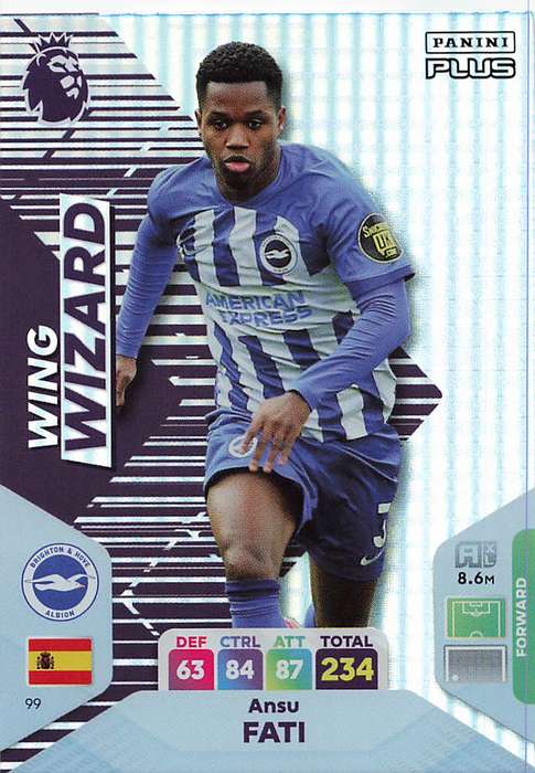 ANSU FATI - PANINI E/Premier League 2024 -FOIL `WING WIZARD` TRADING CARD 99