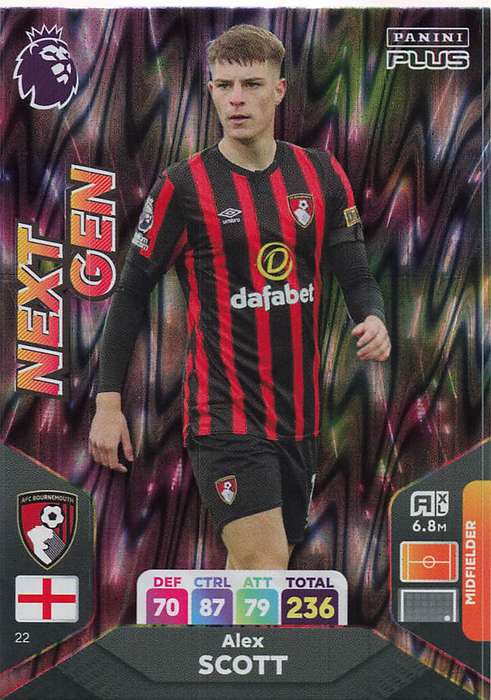 ALEX SCOTT - PANINI E/Premier League 2024 -FOIL `NEXT GEN` TRADING CARD 22