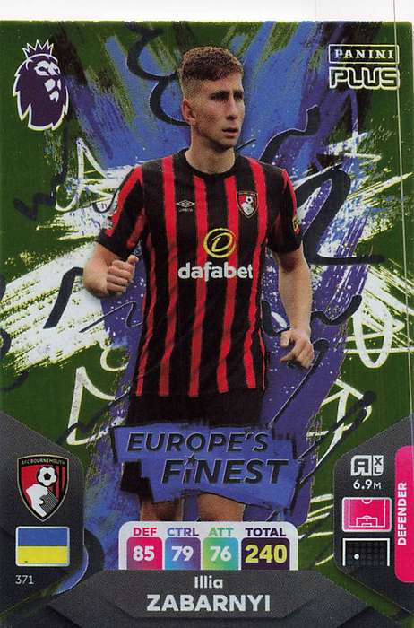 ILLIA ZABARNYI - PANINI E/Premier League PLUS 2024 -  FOIL `EUROPE`S FINEST` TRADING CARD 371