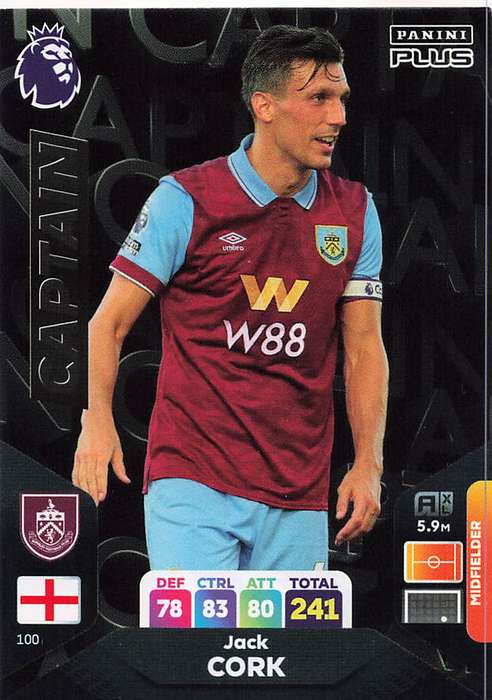 JACK CORK - PANINI E/Premier League PLUS 2024 - `CAPTAIN` TRADING CARD 100