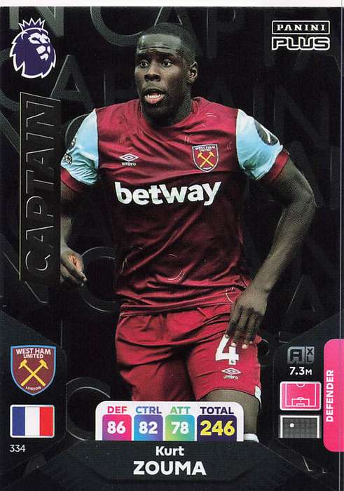 KURT ZOUMA - PANINI E/Premier League PLUS 2024 - `CAPTAIN` TRADING CARD 334