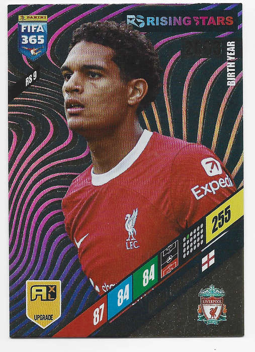 JARELL QUANSAH - PANINI `FIFA 365 COLLECTION` UPD. 2024 - GOLD `RISING STAR` FOIL TRADING CARD RS9