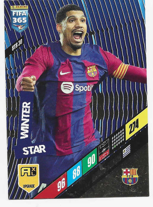 RONALD ARAUJO - PANINI `FIFA 365 COLLECTION` 2024 UPDATES - `WINTER STAR" TRADING CARD STS30