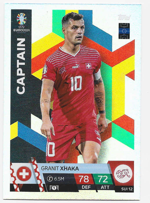 GRANIT XHAKA - Topps `UEFA EURO 2024` Collection - FOIL`CAPTAIN` Trading Card SUI12