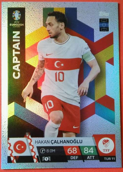HAKAN CALHANOGLU - Topps `UEFA EURO 2024` Collection - FOIL`CAPTAIN` Trading Card TUR11