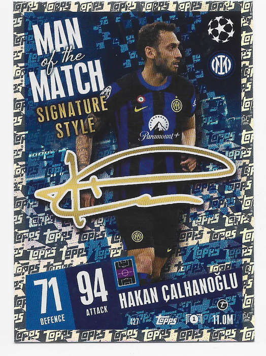 H. CALHANOGLU - TOPPS `CHAMPIONS/EUROPA LEAGUE` 2023/24 -  "SIGNATURE MAN of the MATCH" CARD