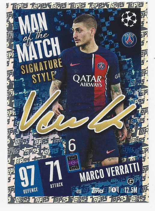 MARCO VERRATTI - TOPPS `CHAMPIONS/EUROPA LEAGUE` 2023/24 -  "SIGNATURE MAN of the MATCH" CARD
