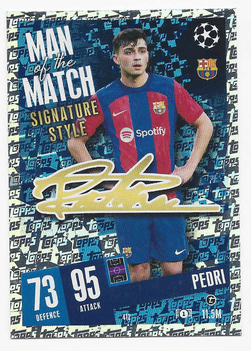 PEDRI - TOPPS `CHAMPIONS/EUROPA LEAGUE` 2023/24 -  "SIGNATURE MAN of the MATCH" CARD
