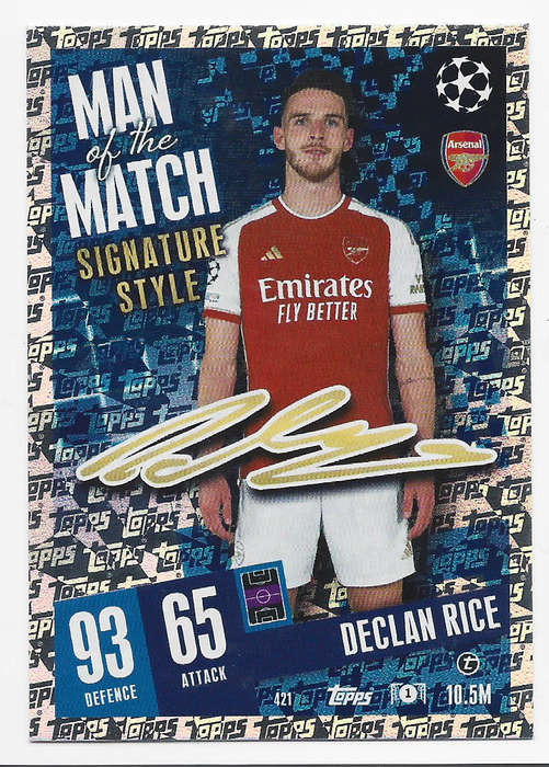 DECLAN RICE - TOPPS `CHAMPIONS/EUROPA LEAGUE` 2023/24 -  "SIGNATURE MAN of the MATCH" CARD