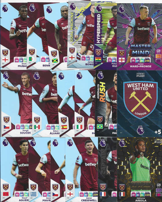WEST HAM UNITED - PANINI English Premier League PLUS 2024 - COMPLETE TEAM SET of 18 TRADING CARDS