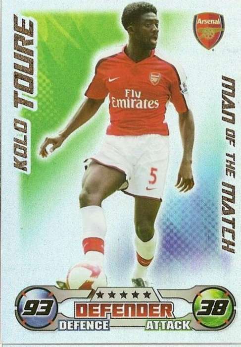KOLO TOURE - TOPPS `MATCH ATTAX` 2008/09 - FOIL `MAN of the MATCH` TRADING CARD
