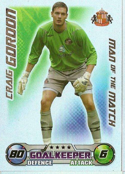 CRAIG GORDON - TOPPS `MATCH ATTAX` 2008/09 -FOIL `MAN of the MATCH` TRADING CARD