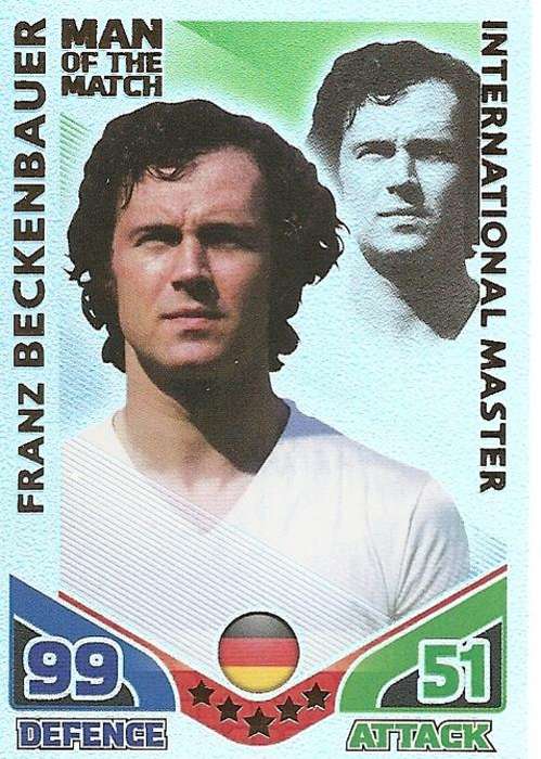 FRANZ BECKENBAUER - MATCH ATTAX WORLD CUP LEGENDS 2010 - INT. LEGEND `M/MATCH` TRADING CARD