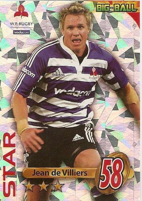 JEAN DE VILLIERS - 2010 BIG BALL RUGBY COLLECTION - FOIL `STAR PLAYER` TRADING CARD WP21