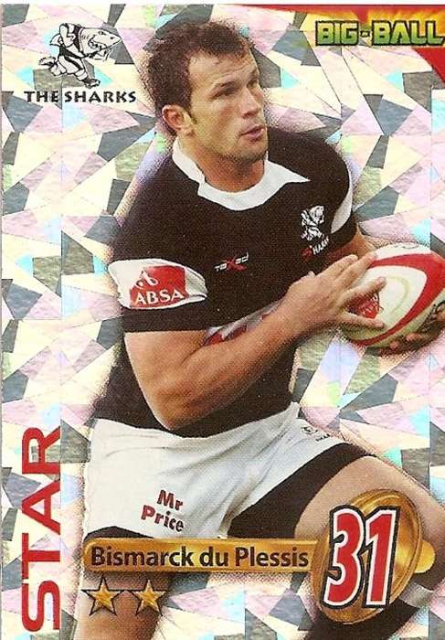 BISMARK DU PLESSIS - 2010 BIG BALL RUGBY COLLECTION -  FOIL `STAR PLAYER` TRADING CARD TS04
