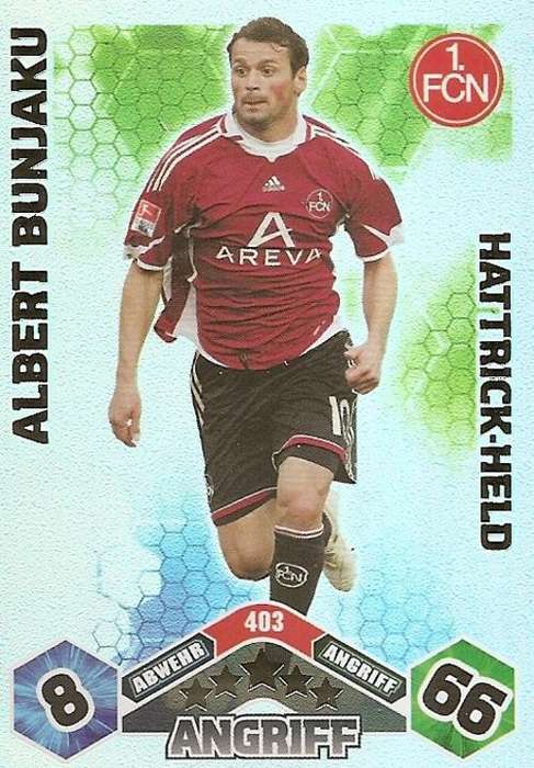 MATCH ATTAX 2010/11 BUNDESLIGA - ALBERT BUNJAKU "HAT TRICK HERO" CARD