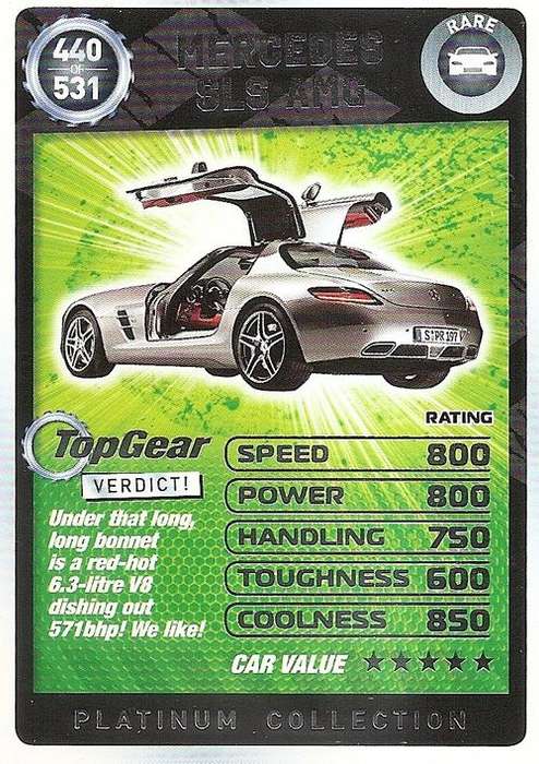 TOP GEAR TURBO CHALLENGE PLATINUM - MERCEDES SLS AMG `RARE` 440 CARD