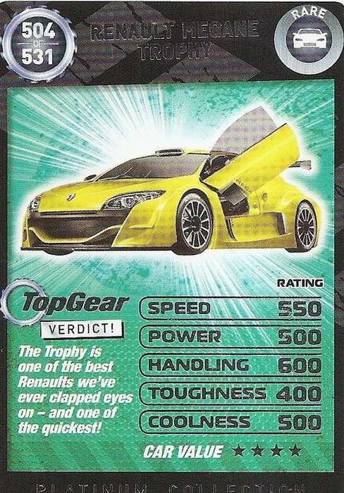 TOP GEAR TURBO CHALLENGE PLATINUM -  RENAULT MEGANE TROPHY `RARE` 504 CARD