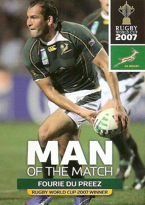 2011 RUGBY WORLD CUP COLLECTION -  FOURIE DU PREEZ `MAN of the MATCH` TRADING CARD 113