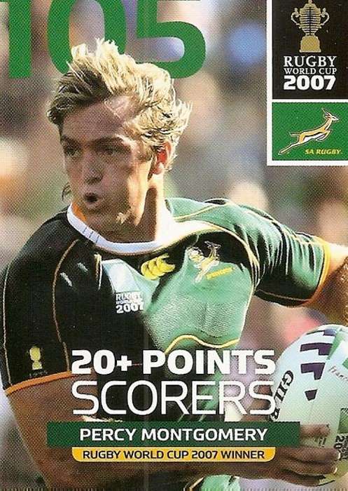 2011 RUGBY WORLD CUP COLLECTION -  PERCY MONTGOMERY `20+ POINTS SCORERS` TRADING CARD 118