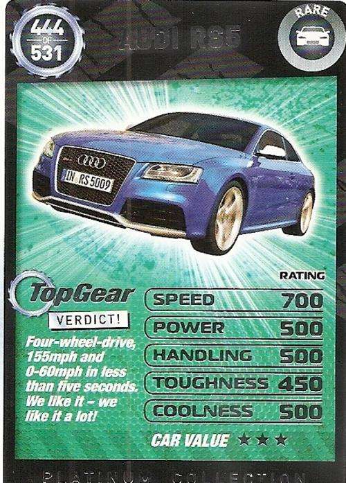 TOP GEAR TURBO CHALLENGE PLATINUM - AUDI RS5 `RARE` 444 CARD