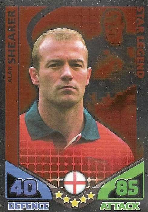 MATCH ATTAX WORLD CUP LEGENDS 2010 - ALAN SHEARER `STAR PLAYER` LEGEND CARD
