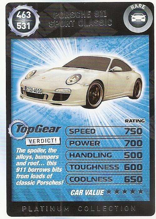 TOP GEAR TURBO CHALLENGE PLATINUM - PORCHE 911 CLASSIC `RARE` 463 CARD