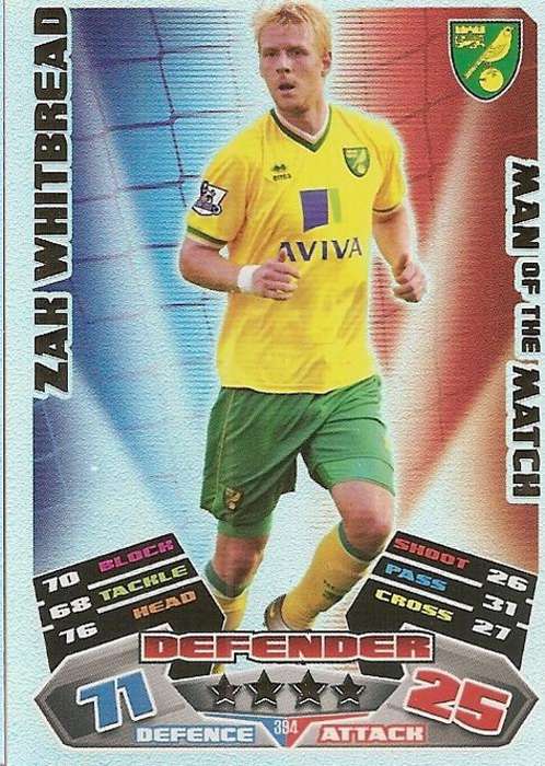 MATCH ATTAX 2012 - ZAK WHITEHEAD "MAN of the MATCH" CARD