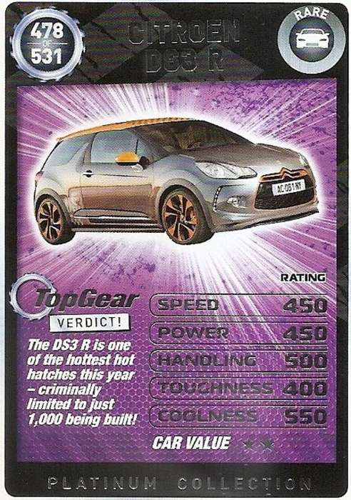 TOP GEAR TURBO CHALLENGE PLATINUM - CITROEN DS3R `RARE` 478 CARD