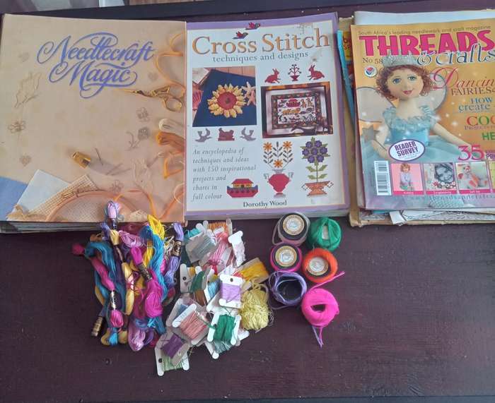 Second hand Embroidery/cross stitch thread and books