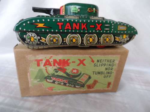 TIN TANK X, 15 CM LONG, BOXED, 1950 MADE IN JAPAN