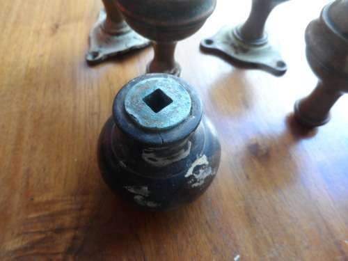Awesome find of vintage solid brass door knobs 2 complete pairs  plus one beautiful wooden one only