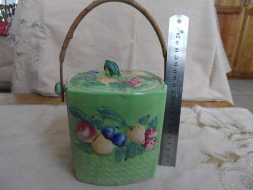Beautiful biscuit barrel made in Japan Lid has been repaired handle good condition