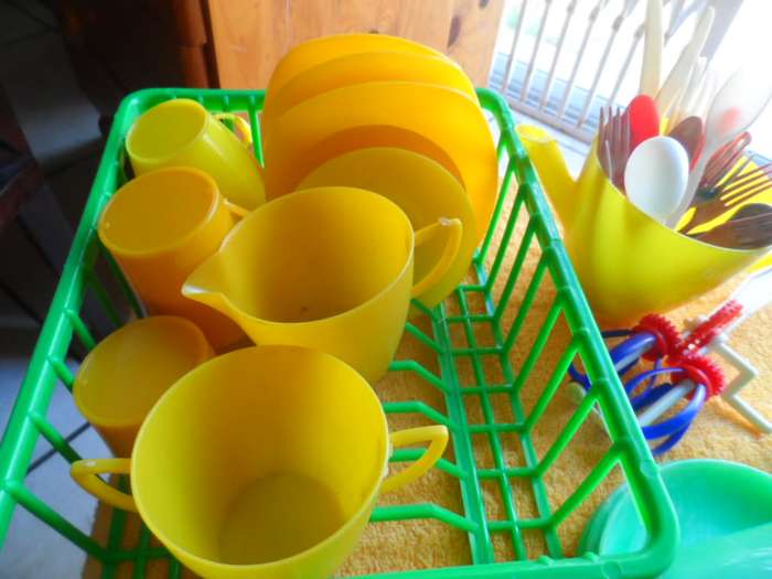 Awesome Prima plastic dry rack and cups and saucers cutlery etc