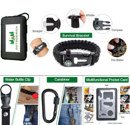 OUTDOORICA 22-in-1 Tactical Survival Kit Outdoor Travel Tools Set